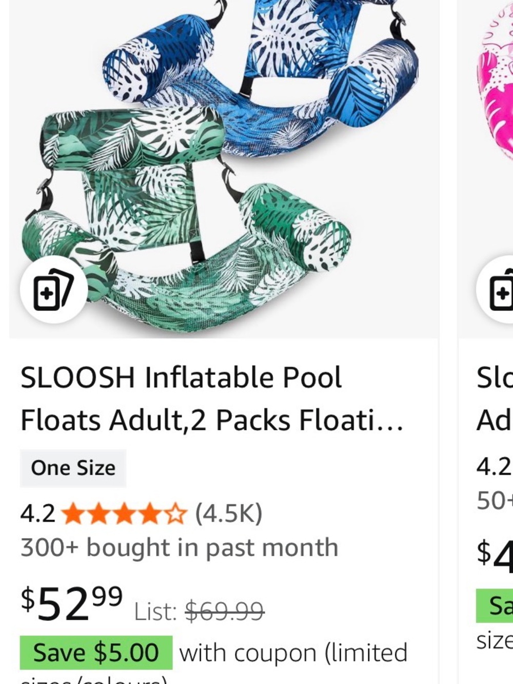 Inflatable Pool Float with Tropical Leaf Print - Green & Blue